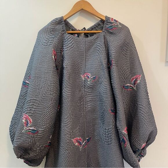 Ganni Gray Floral Midi Dress - Picture 6 of 11